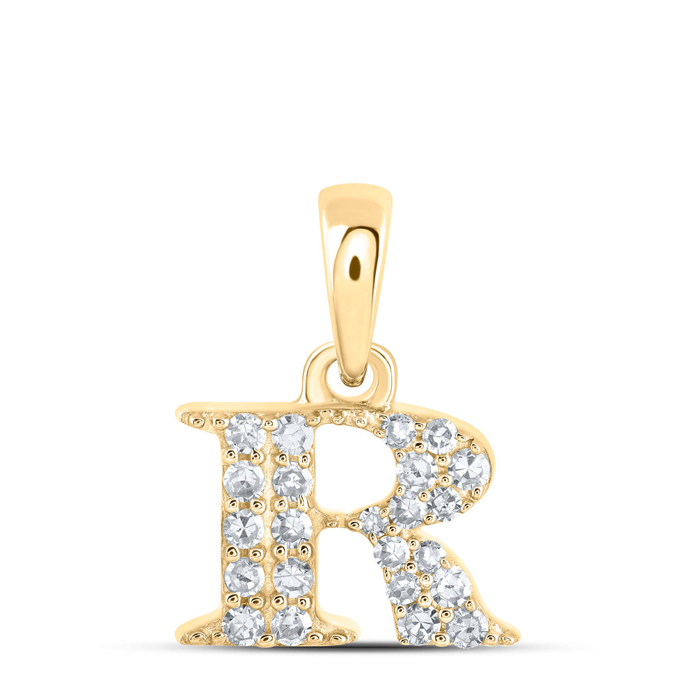 10kt Yellow Gold Womens Round Diamond R Initial Letter Pendant 1/10 Cttw