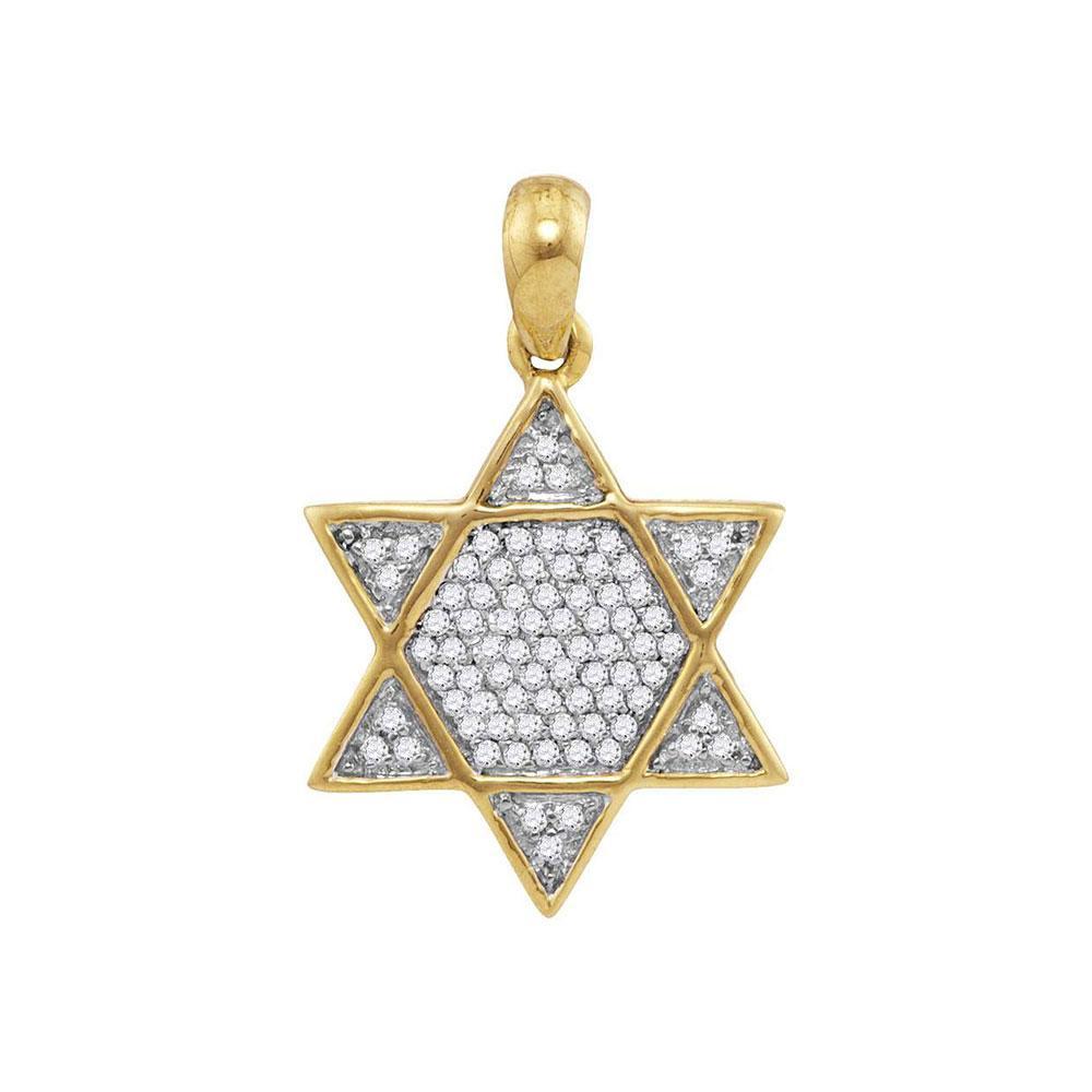 10kt Yellow Gold Mens Round Diamond 6-Point Star Magen David Charm Pendant 1/5 Cttw