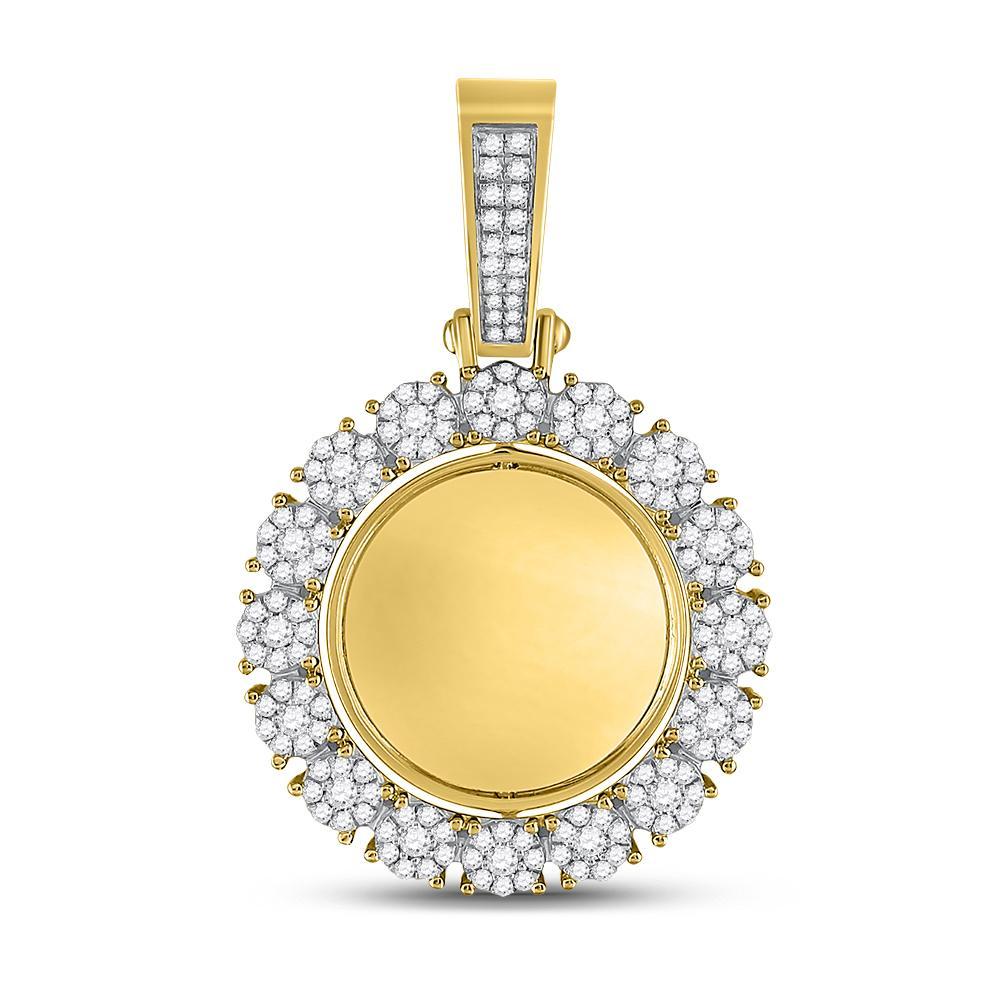 10kt Yellow Gold Mens Round Diamond Circle Cluster Picture Memory Pendant 2 Cttw