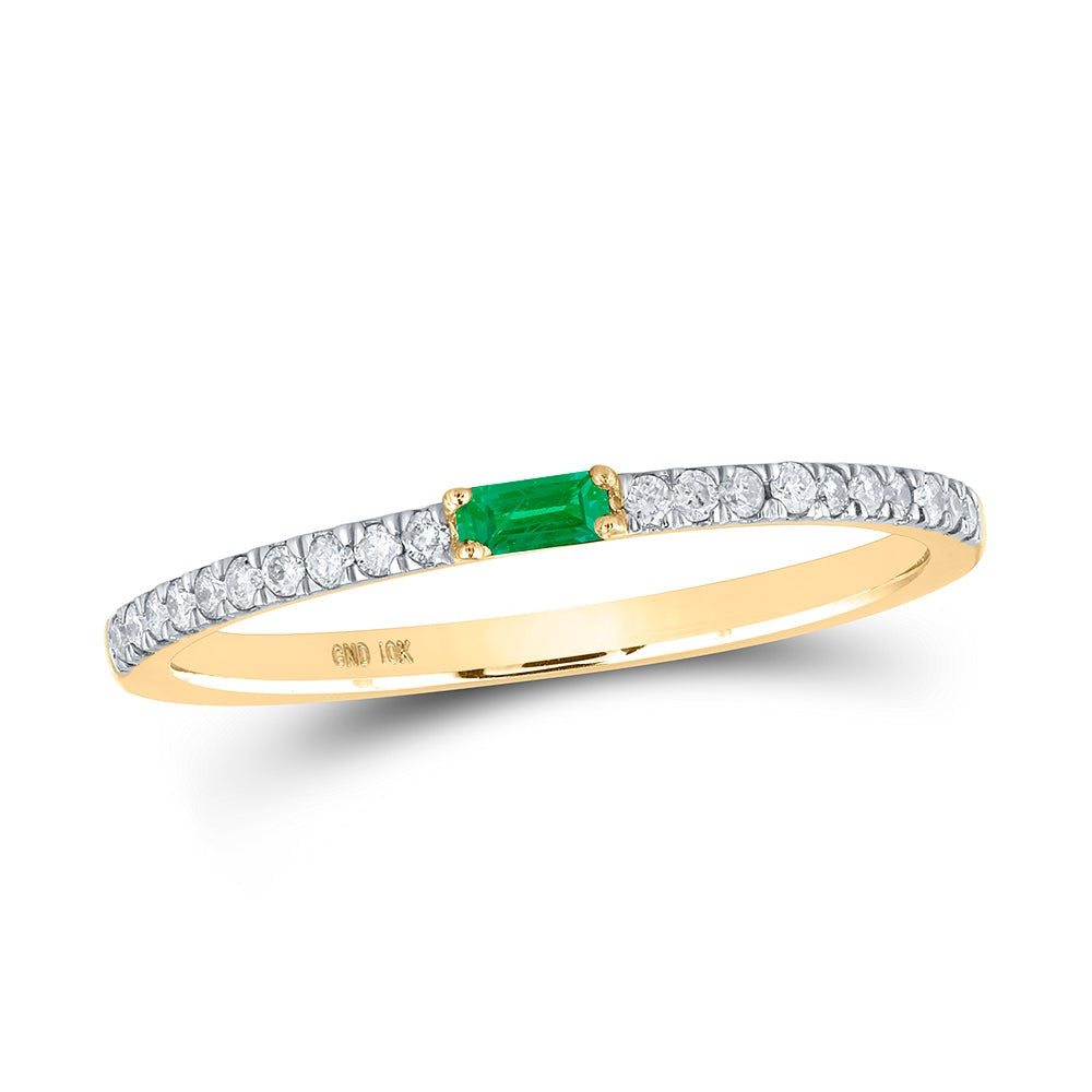 10kt Yellow Gold Womens Baguette Emerald Diamond Band Ring 1/5 Cttw