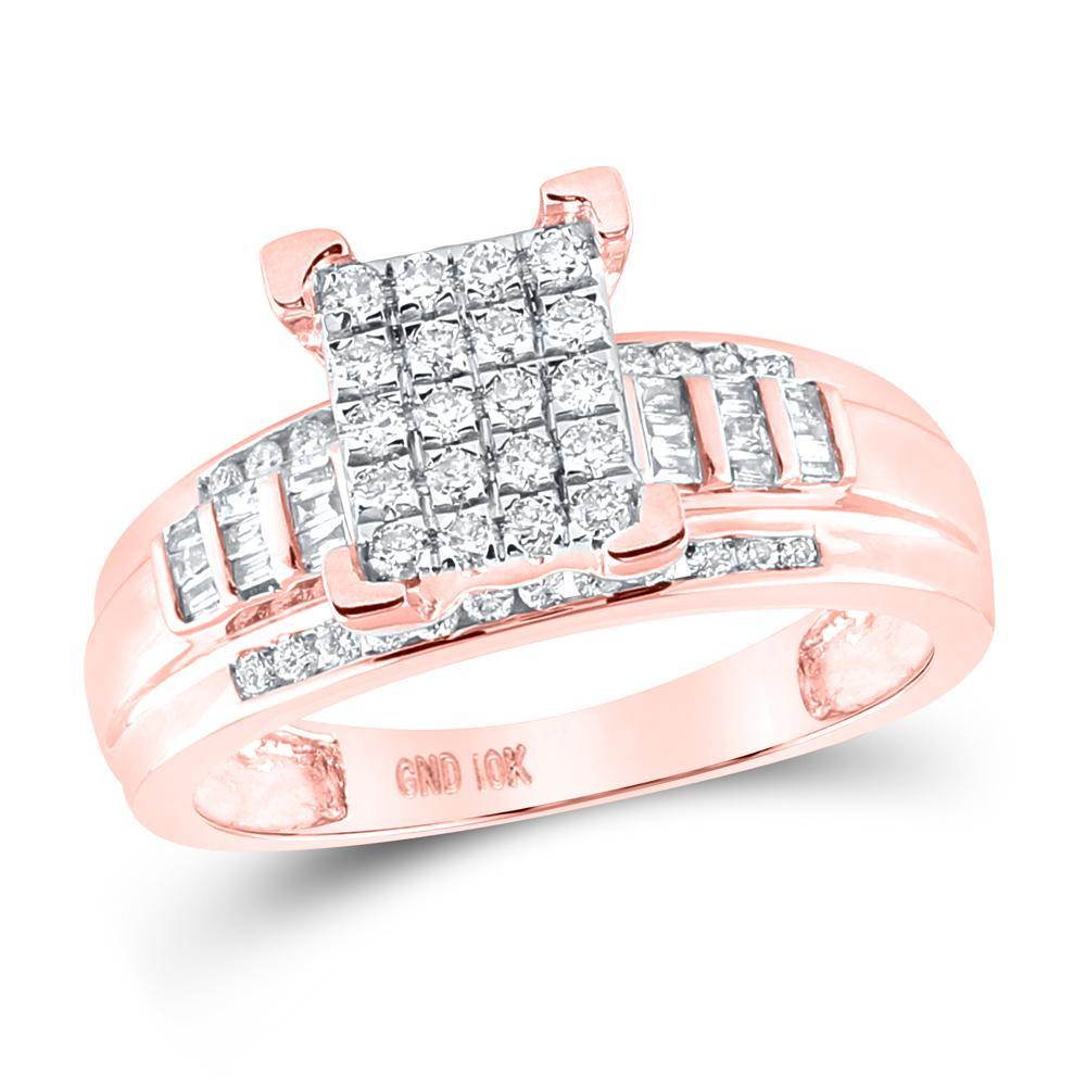 10kt Rose Gold Round Diamond Cluster Bridal Wedding Engagement Ring 1/2 Cttw