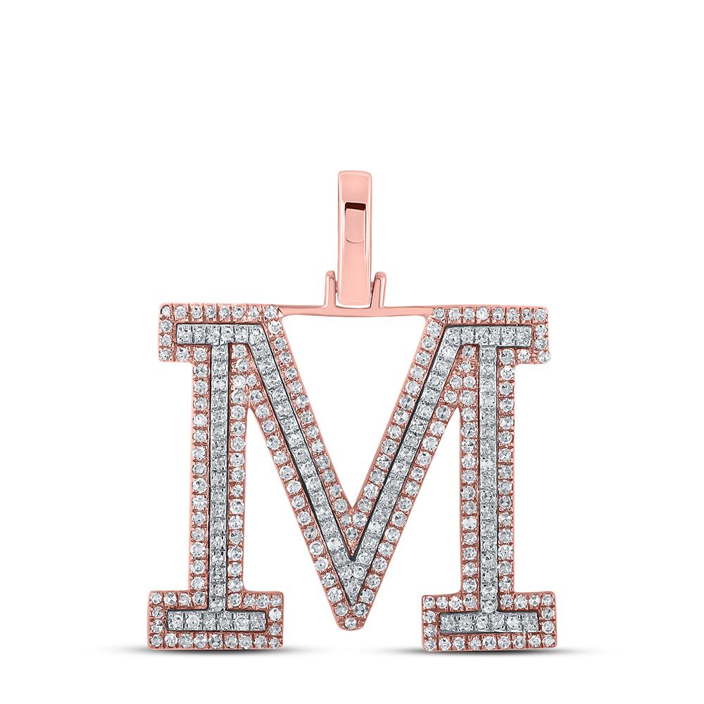 10kt Two-tone Gold Mens Round Diamond M Initial Letter Pendant 3/4 Cttw