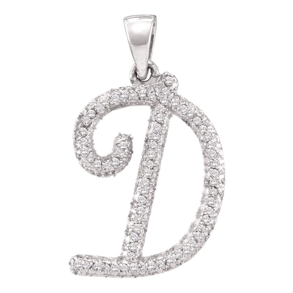 10kt White Gold Womens Round Diamond Cursive D Letter Pendant 1/6 Cttw