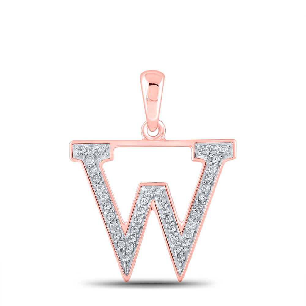 10kt Rose Gold Womens Round Diamond Initial W Letter Pendant 1/12 Cttw