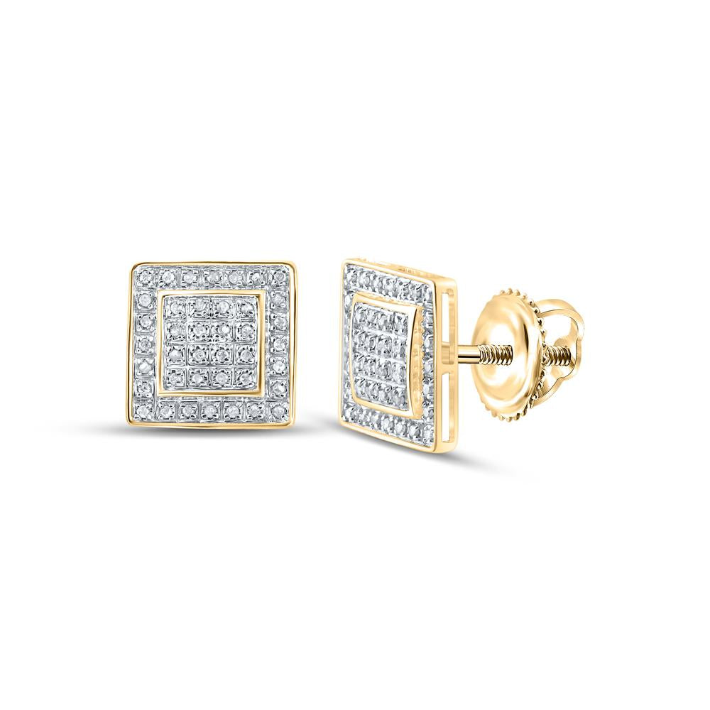 10kt Yellow Gold Mens Round Diamond Square Earrings 1/4 Cttw