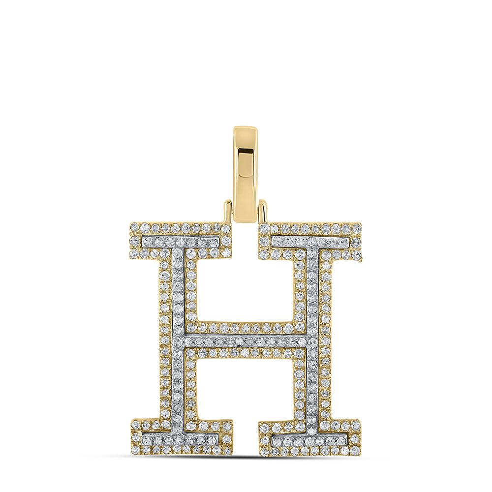 10kt Two-tone Gold Mens Round Diamond H Initial Letter Pendant 5/8 Cttw