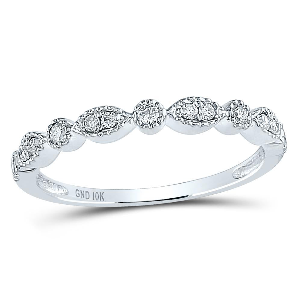 10kt White Gold Womens Round Diamond Marquise Dot Stackable Band Ring 1/6 Cttw