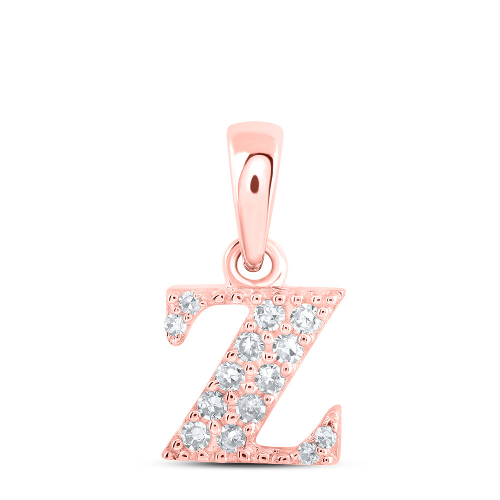 10kt Rose Gold Womens Round Diamond Z Initial Letter Pendant 1/20 Cttw