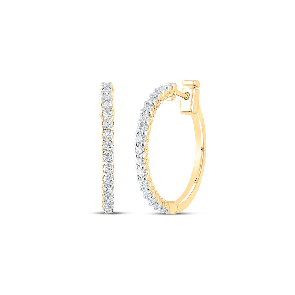 14kt Yellow Gold Womens Round Diamond Hoop Earrings 7/8 Cttw