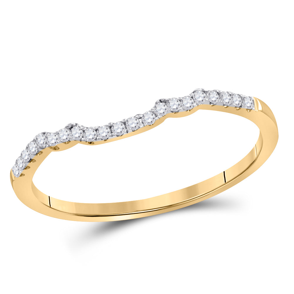 14kt Yellow Gold Womens Round Diamond Contoured Slender Wedding Band 1/10 Cttw