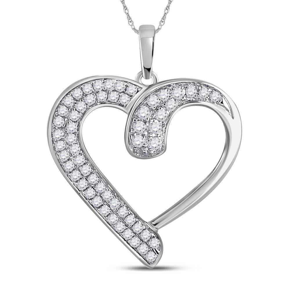 10kt White Gold Womens Round Diamond Heart Pendant 1/4 Cttw
