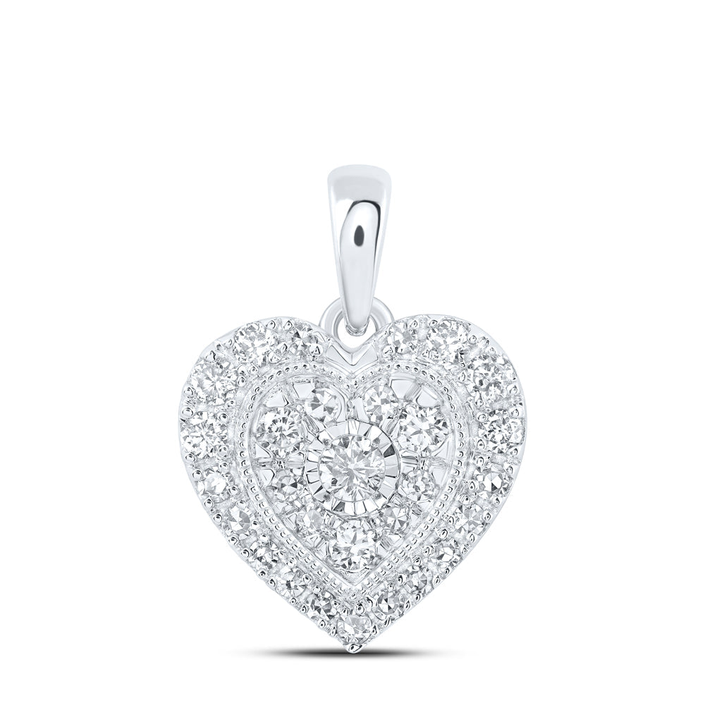 10kt White Gold Womens Round Diamond Heart Pendant 1/4 Cttw