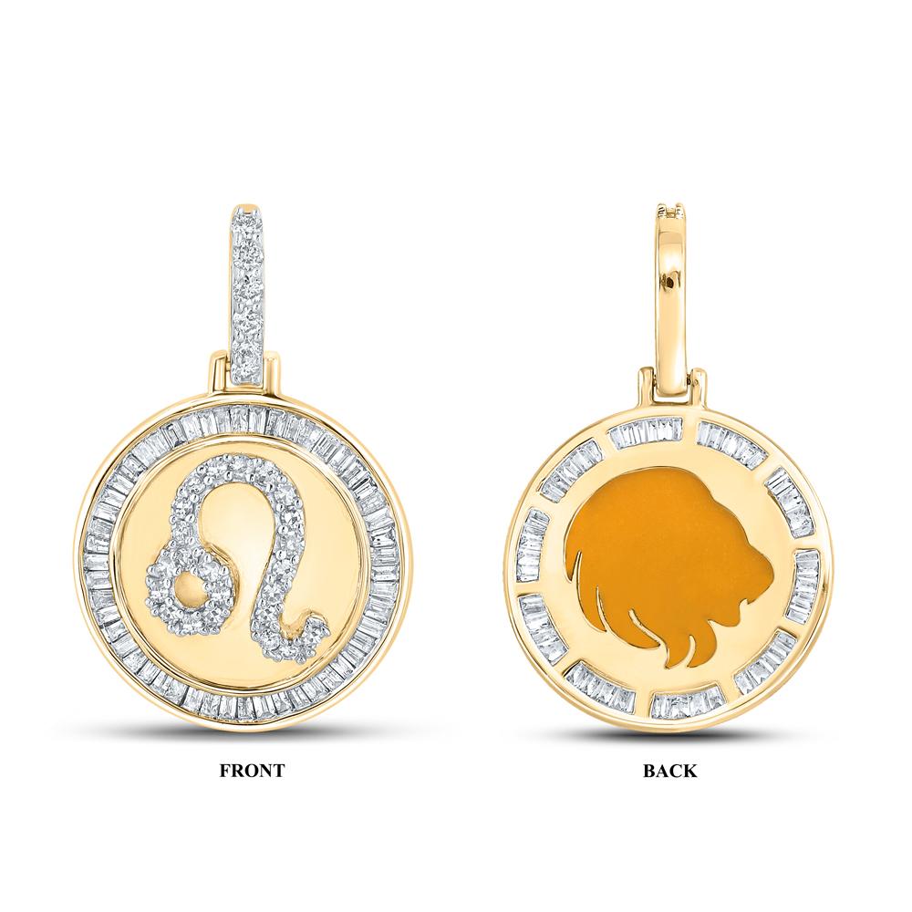 10kt Yellow Gold Mens Baguette Diamond Leo Sign Charm Pendant 1/2 Cttw