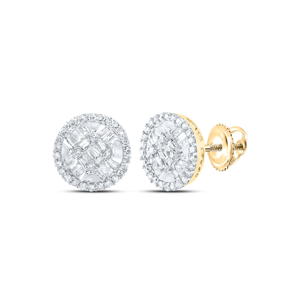 10kt Yellow Gold Mens Baguette Diamond Circle Earrings 5/8 Cttw