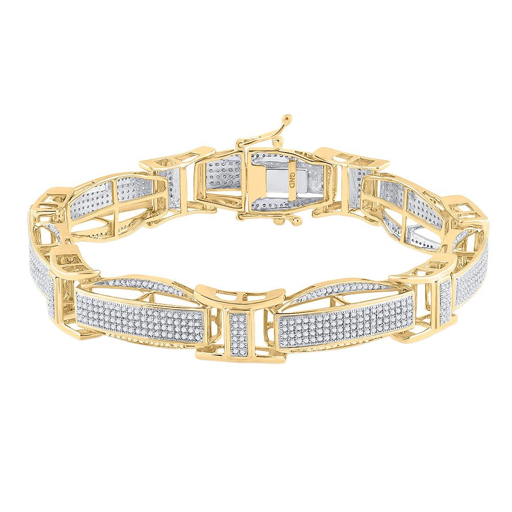 10kt Yellow Gold Mens Round Diamond Link Bracelet 2-1/4 Cttw