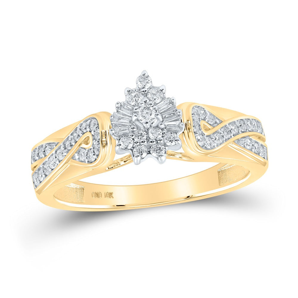 10kt Yellow Gold Womens Round Diamond Tear Cluster Ring 1/4 Cttw