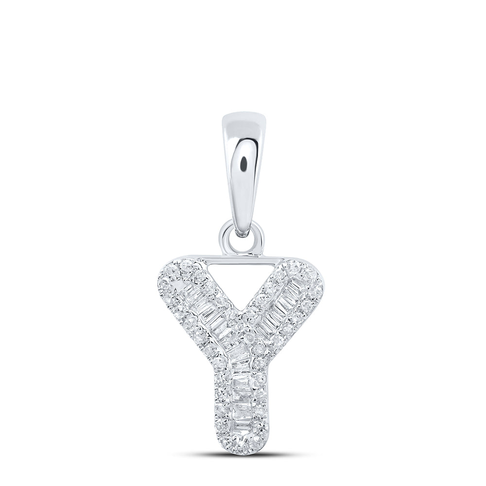 10kt White Gold Womens Baguette Diamond Y Initial Letter Pendant 1/5 Cttw