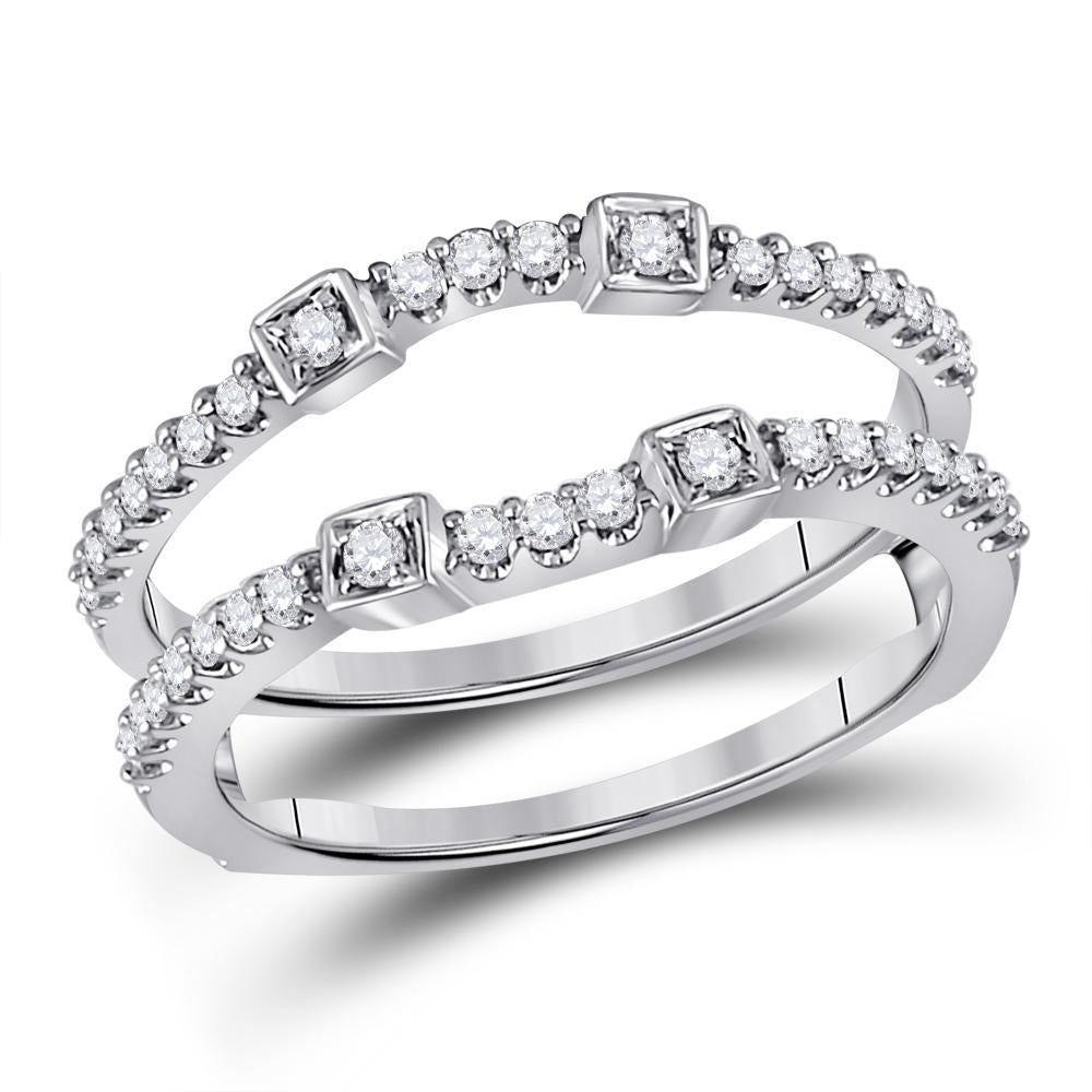 14kt White Gold Womens Round Diamond Wrap Ring Guard Enhancer 1/3 Cttw