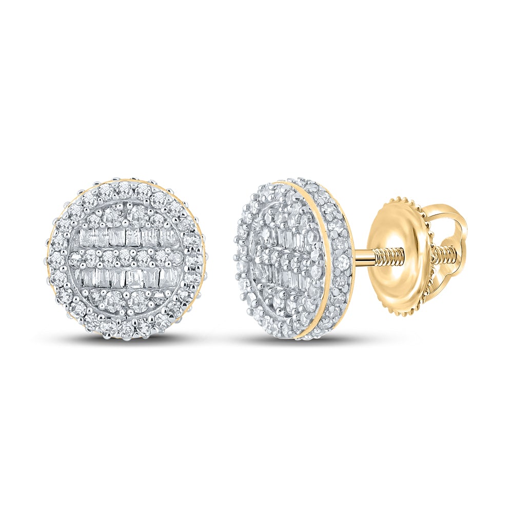 14kt Yellow Gold Mens Baguette Diamond Circle Earrings 1/2 Cttw