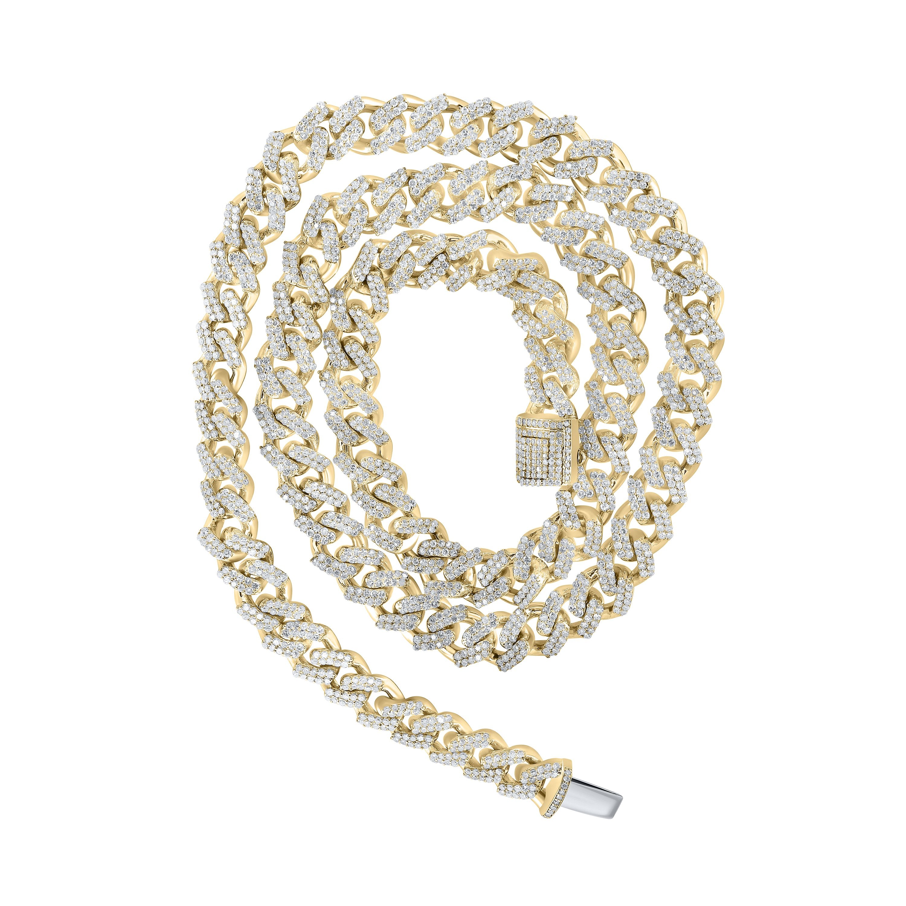 10kt Yellow Gold Mens Round Diamond 20-inch Cuban Link Chain Necklace 7-1/2 Cttw