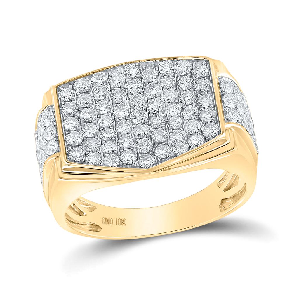 10kt Yellow Gold Mens Round Diamond Cluster Ring 2 Cttw