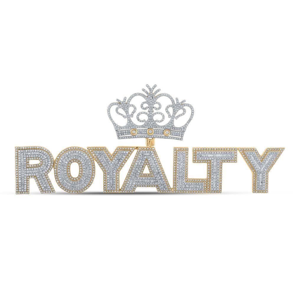10kt Yellow Gold Mens Baguette Diamond Royalty Crown Phrase Charm Pendant 4-5/8 Cttw