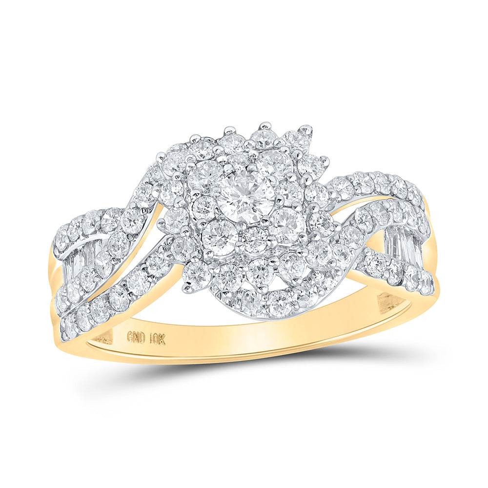 10kt Yellow Gold Womens Round Diamond Cluster Ring 1 Cttw