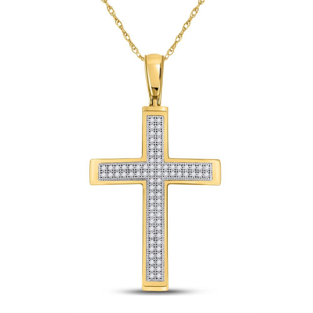 10kt Yellow Gold Womens Round Diamond Cross Pendant 1/4 Cttw