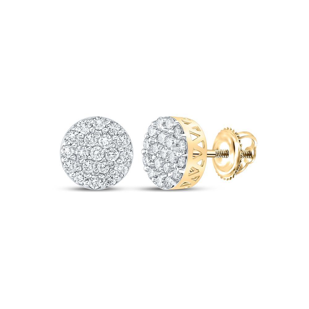 14kt Yellow Gold Mens Round Diamond Cluster Earrings 5/8 Cttw