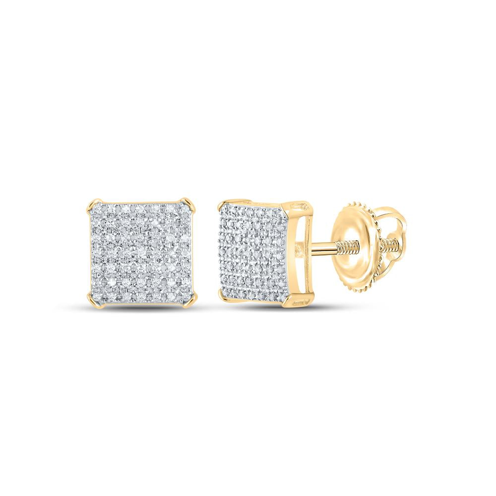 10kt Yellow Gold Mens Round Diamond Square Earrings 1/3 Cttw