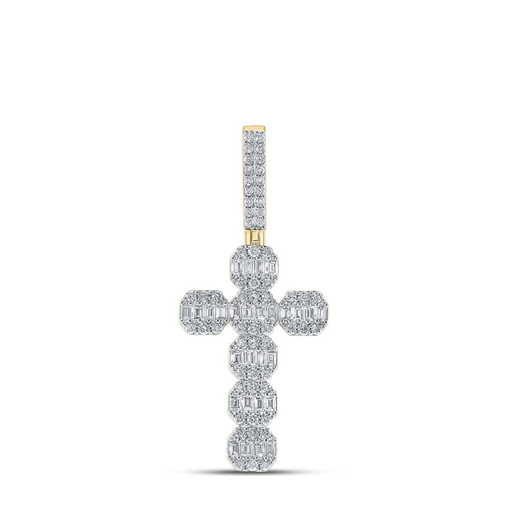 10kt Yellow Gold Mens Baguette Diamond Cross Charm Pendant 2 Cttw