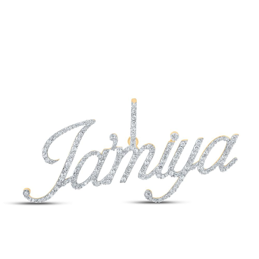 10kt Yellow Gold Womens Round Diamond Jamiya Name Pendant 7/8 Cttw