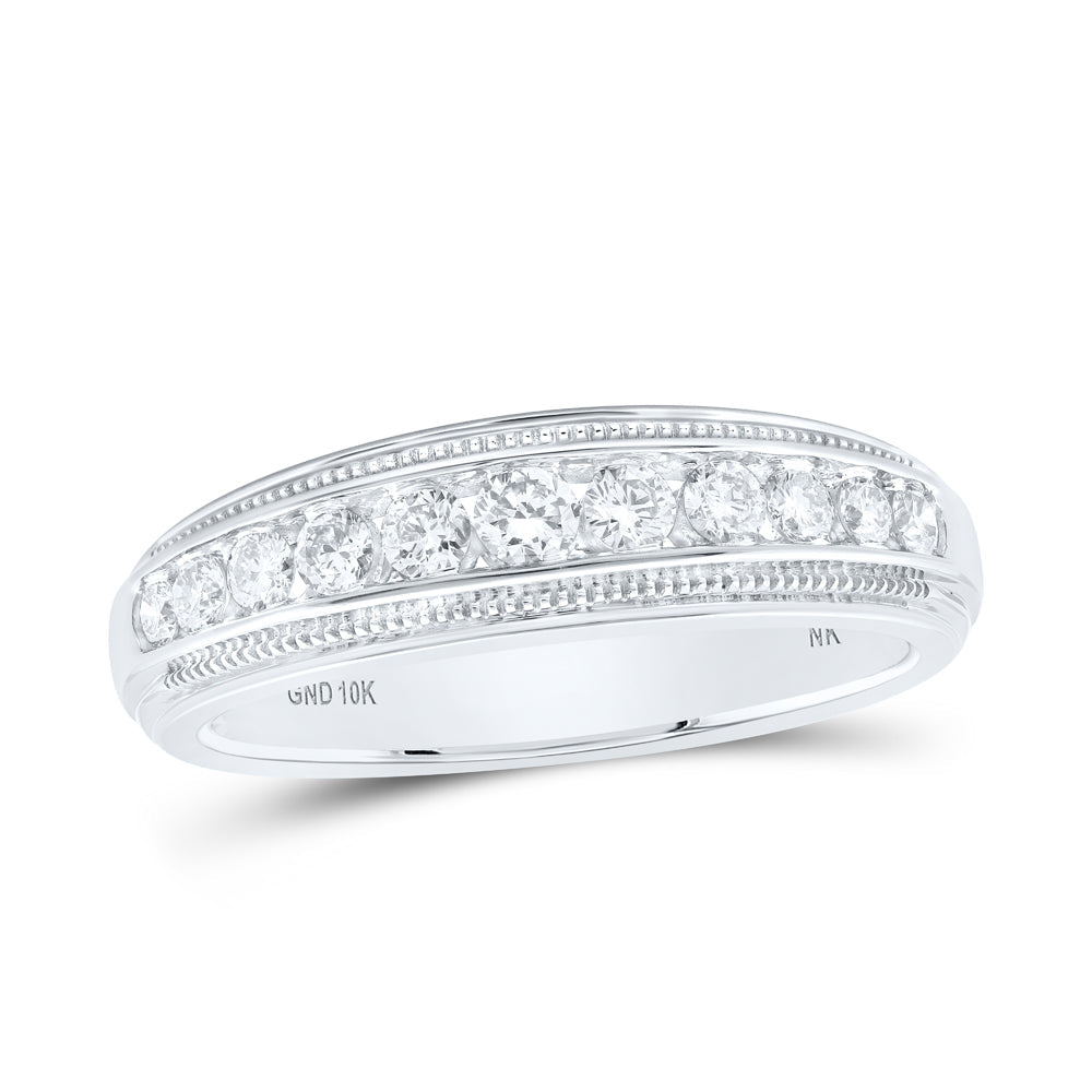 10kt White Gold Mens Round Diamond Band Ring 1/2 Cttw