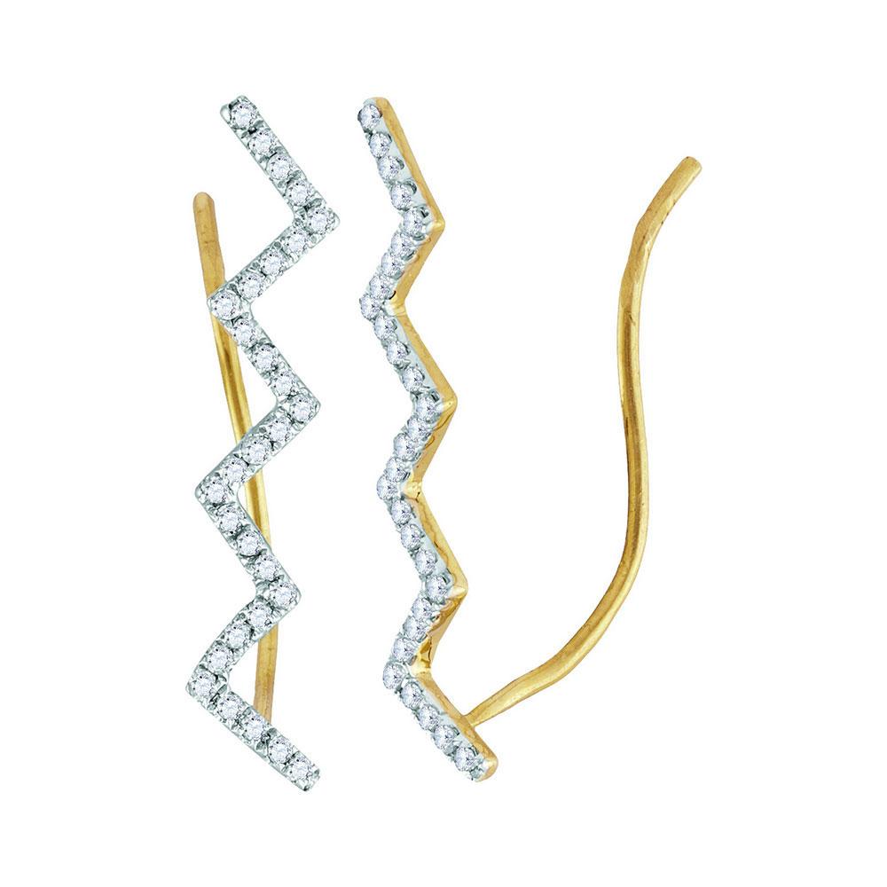 10kt Yellow Gold Womens Round Diamond Zig Zag Climber Earrings 1/6 Cttw