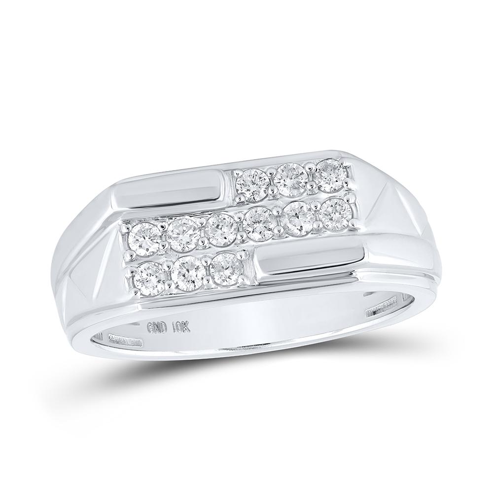 10kt White Gold Mens Round Diamond Band Ring 1/2 Cttw