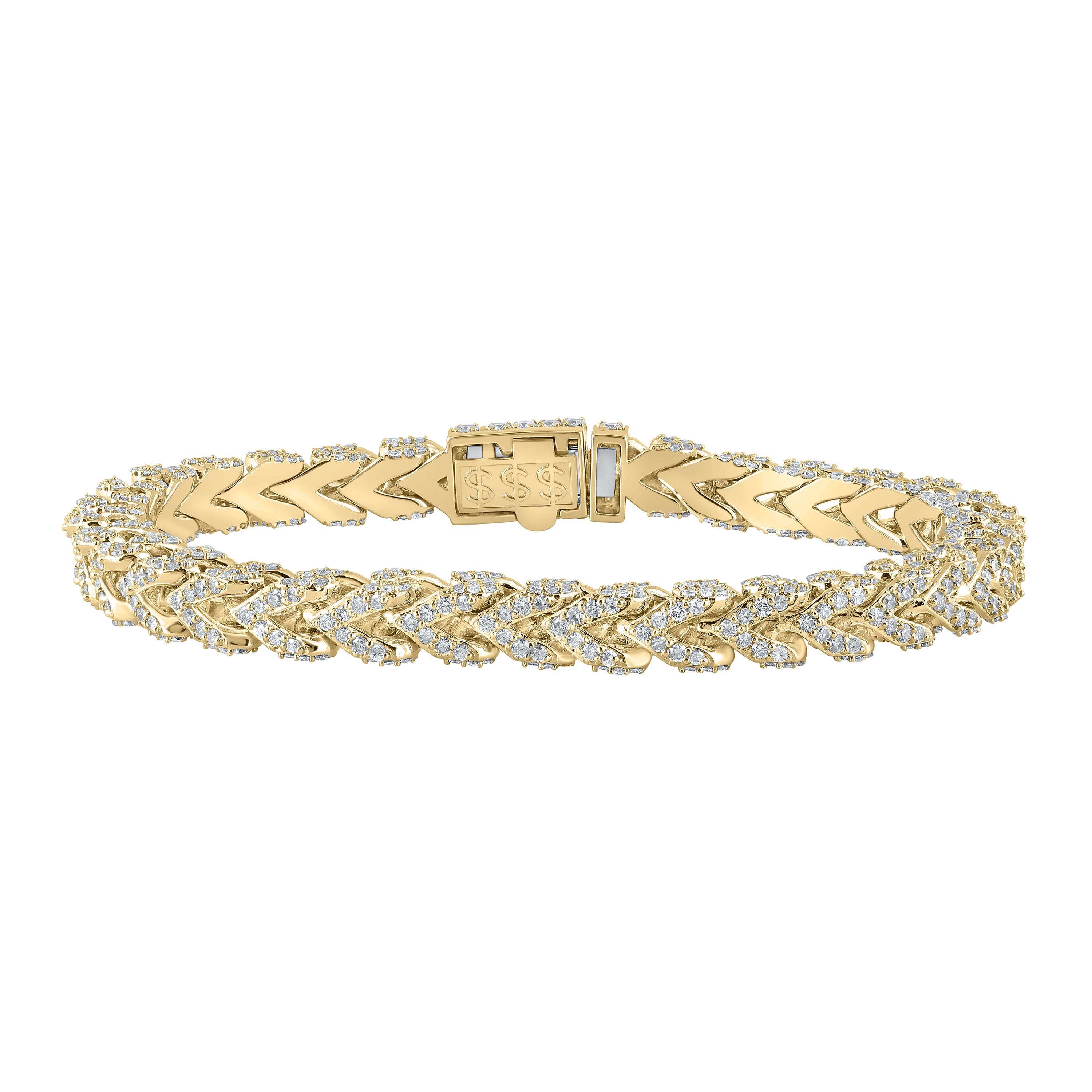 10kt Yellow Gold Mens Round Diamond Cuban Link Bracelet 9-3/8 Cttw