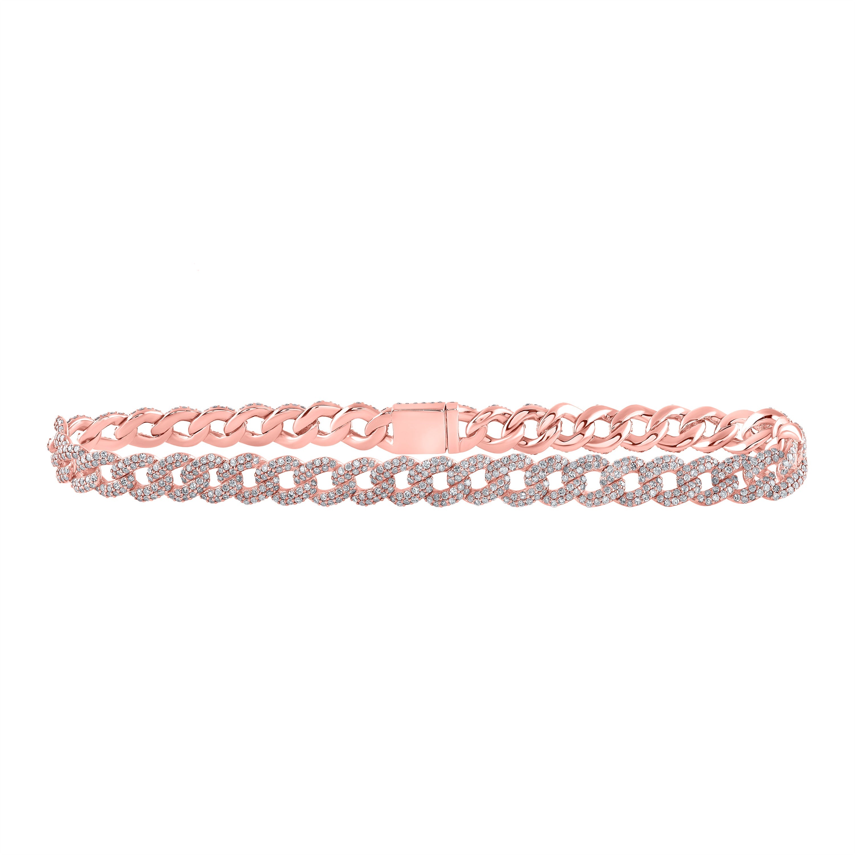 10kt Rose Gold Mens Round Diamond 8.5-inch Curb Link Bracelet 4-5/8 Cttw