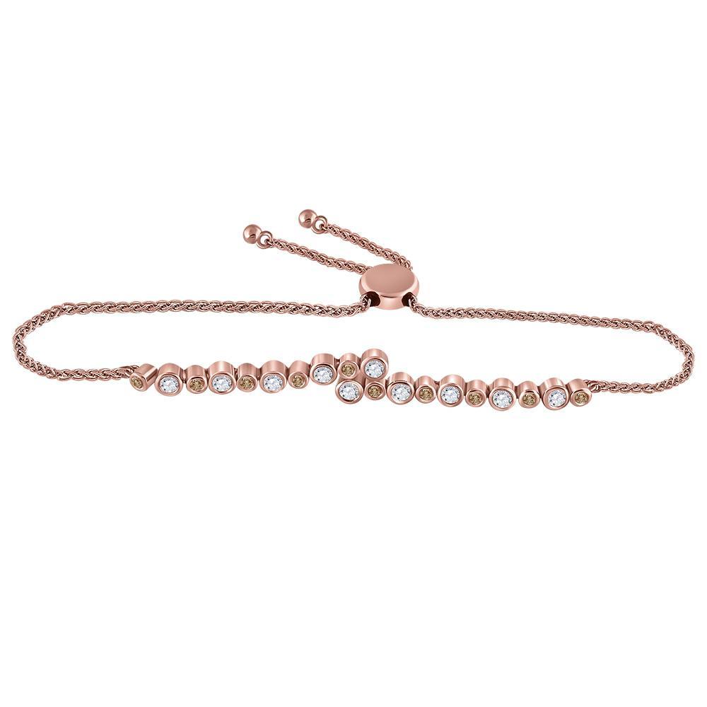 14kt Rose Gold Womens Round Brown Diamond Alternating Bypass Bolo Bracelet 1/2 Cttw