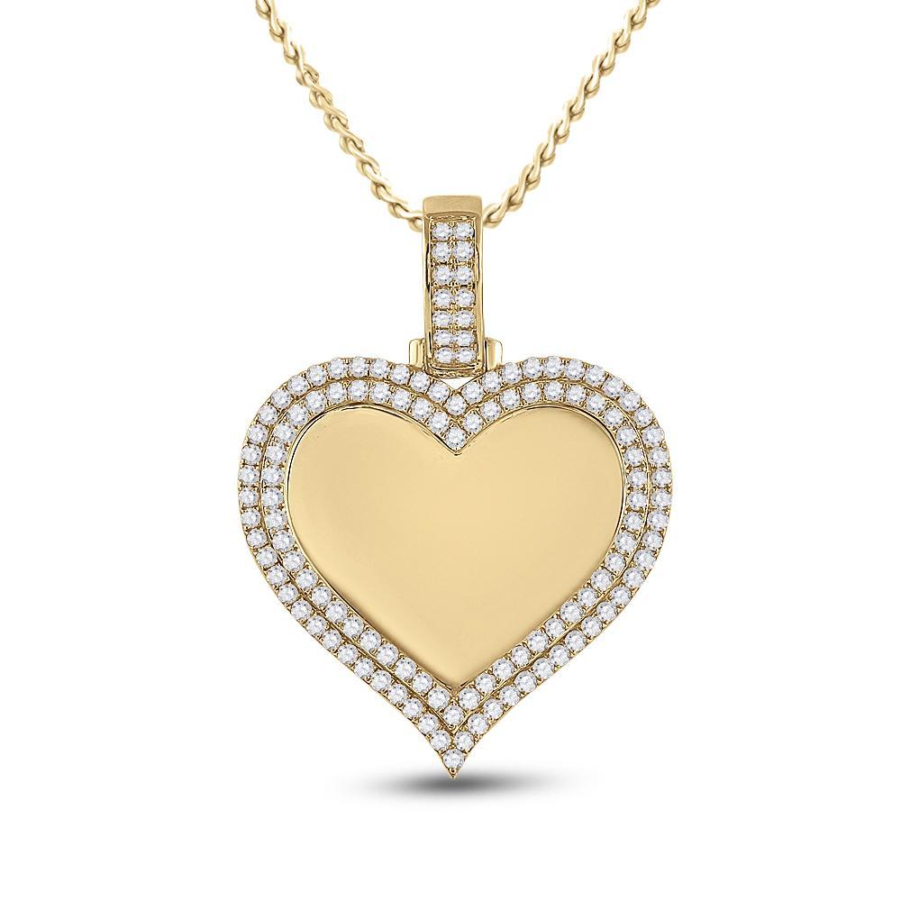 14kt Yellow Gold Mens Round Diamond Heart Picture Memory Pendant 2-1/2 Cttw