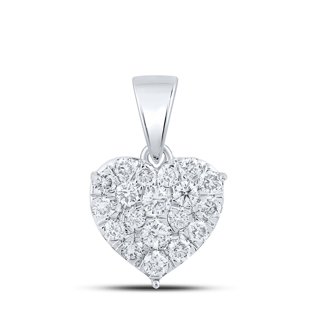 10kt White Gold Womens Round Diamond Heart Pendant 7/8 Cttw