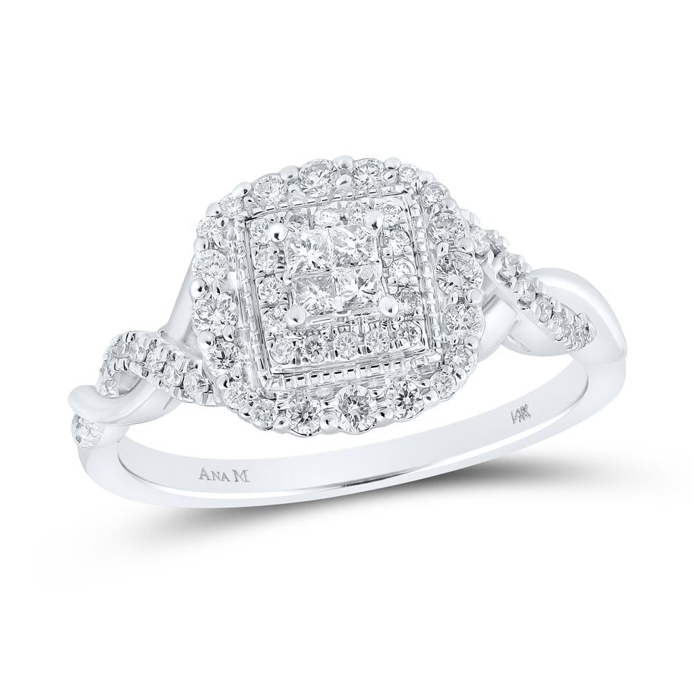 14kt White Gold Womens Princess Diamond Fashion Ring 3/8 Cttw