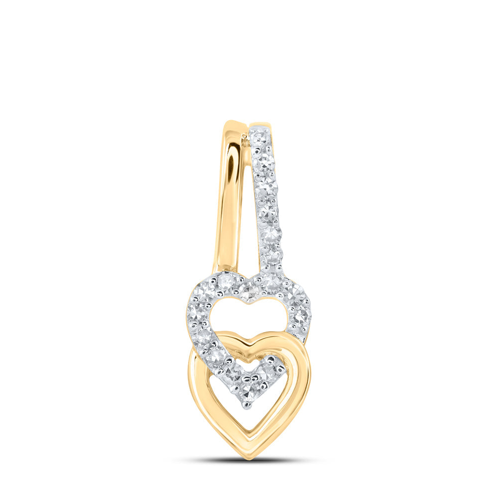 10kt Yellow Gold Womens Round Diamond Heart Pendant 1/10 Cttw