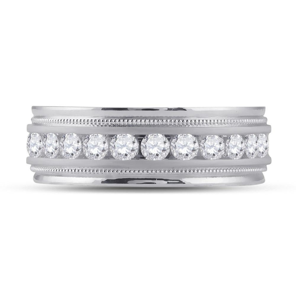 10kt White Gold Mens Round Diamond Wedding Single Row Band Ring 1 Cttw