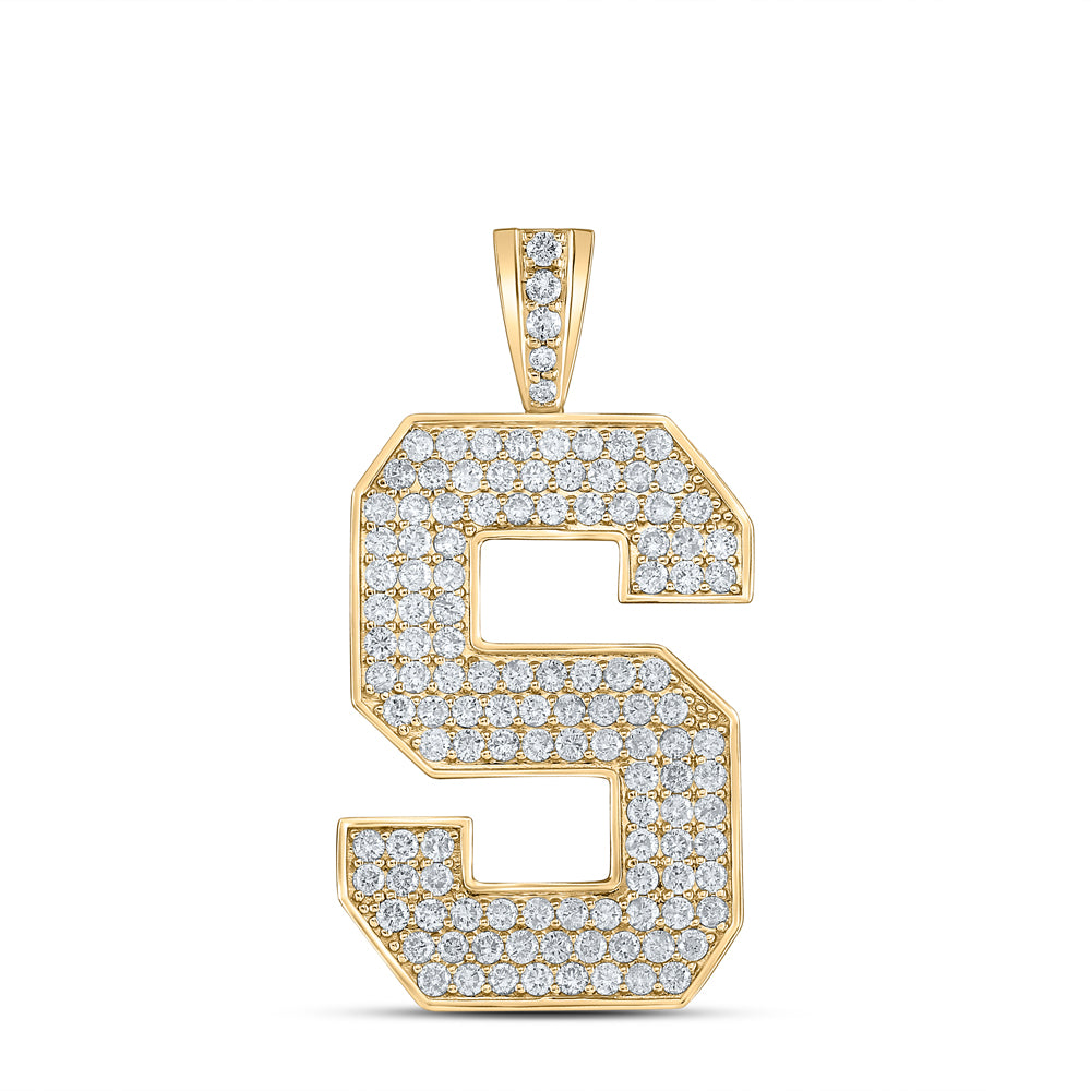 10kt Yellow Gold Mens Round Diamond S Initial Letter Charm Pendant 2 Cttw