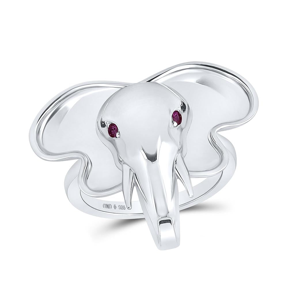 Sterling Silver Womens Round Ruby Elephant Animal Ring .03 Cttw