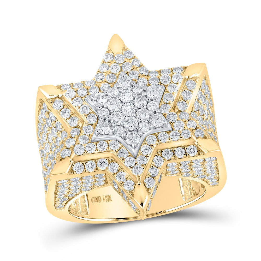 14kt Two-tone Gold Mens Round Diamond Magen David Star Ring 5 Cttw