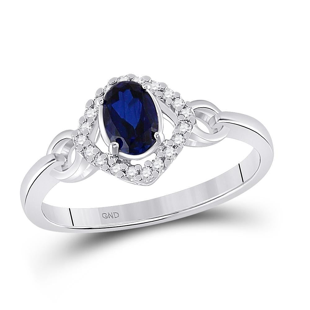 10kt White Gold Womens Oval Lab-Created Blue Sapphire Solitaire Ring 5/8 Cttw