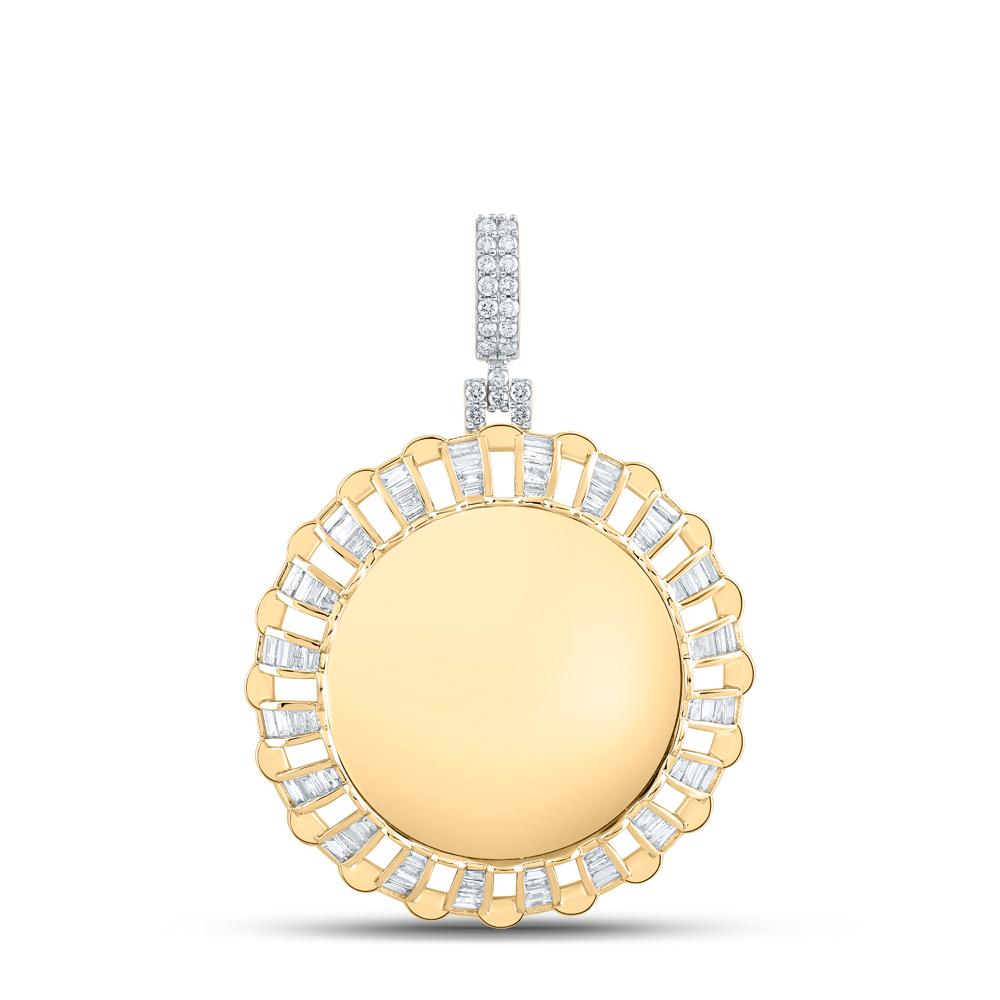 10kt Yellow Gold Mens Baguette Diamond Memory Circle Charm Pendant 1 Cttw