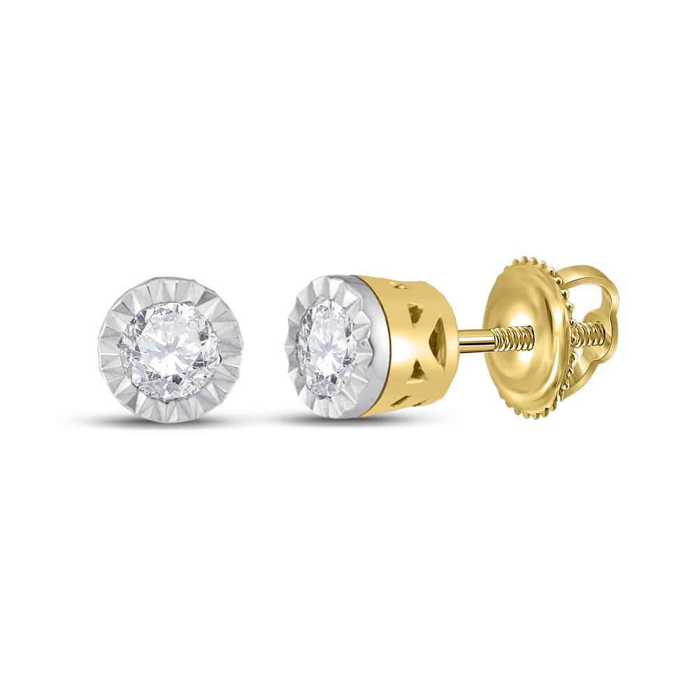 10kt Yellow Gold Womens Round Diamond Solitaire Earrings 1/4 Cttw