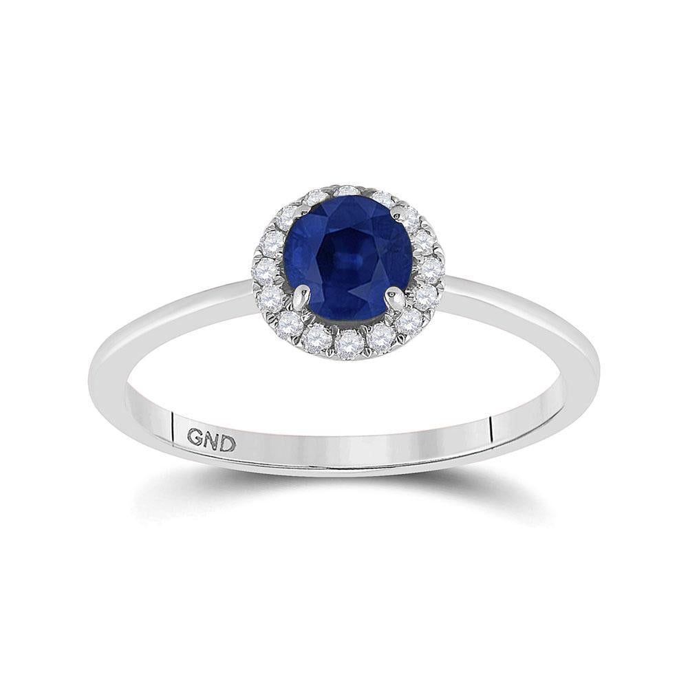 14kt White Gold Womens Round Blue Sapphire Diamond Halo Ring 7/8 Cttw